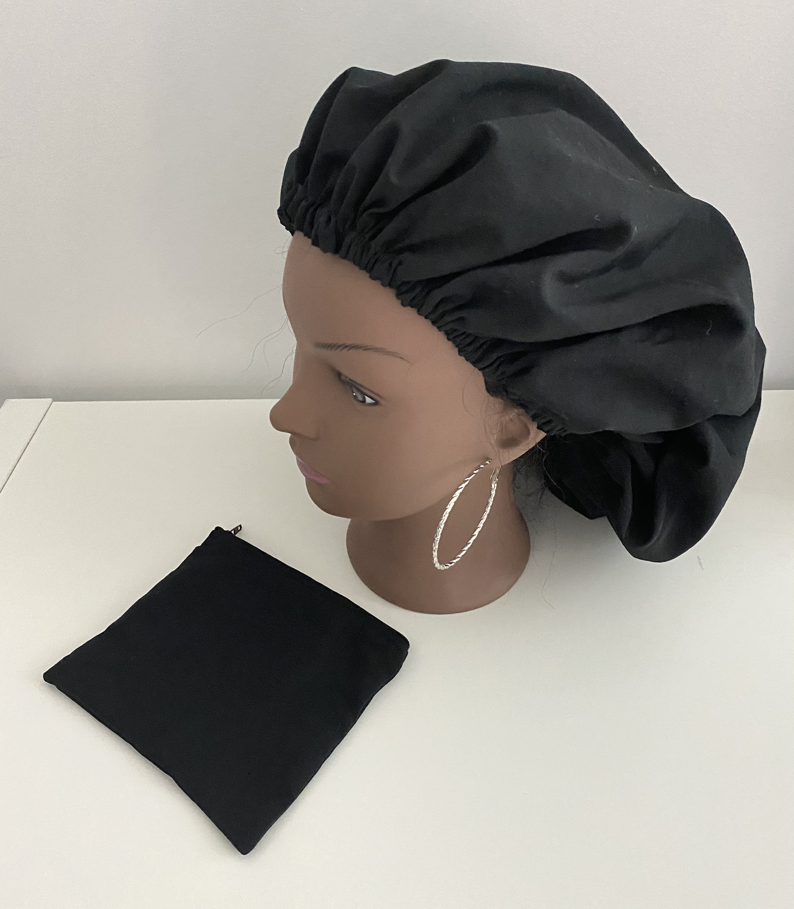 Black Shower Cap with Satin Lining Large enough to hold Etsy