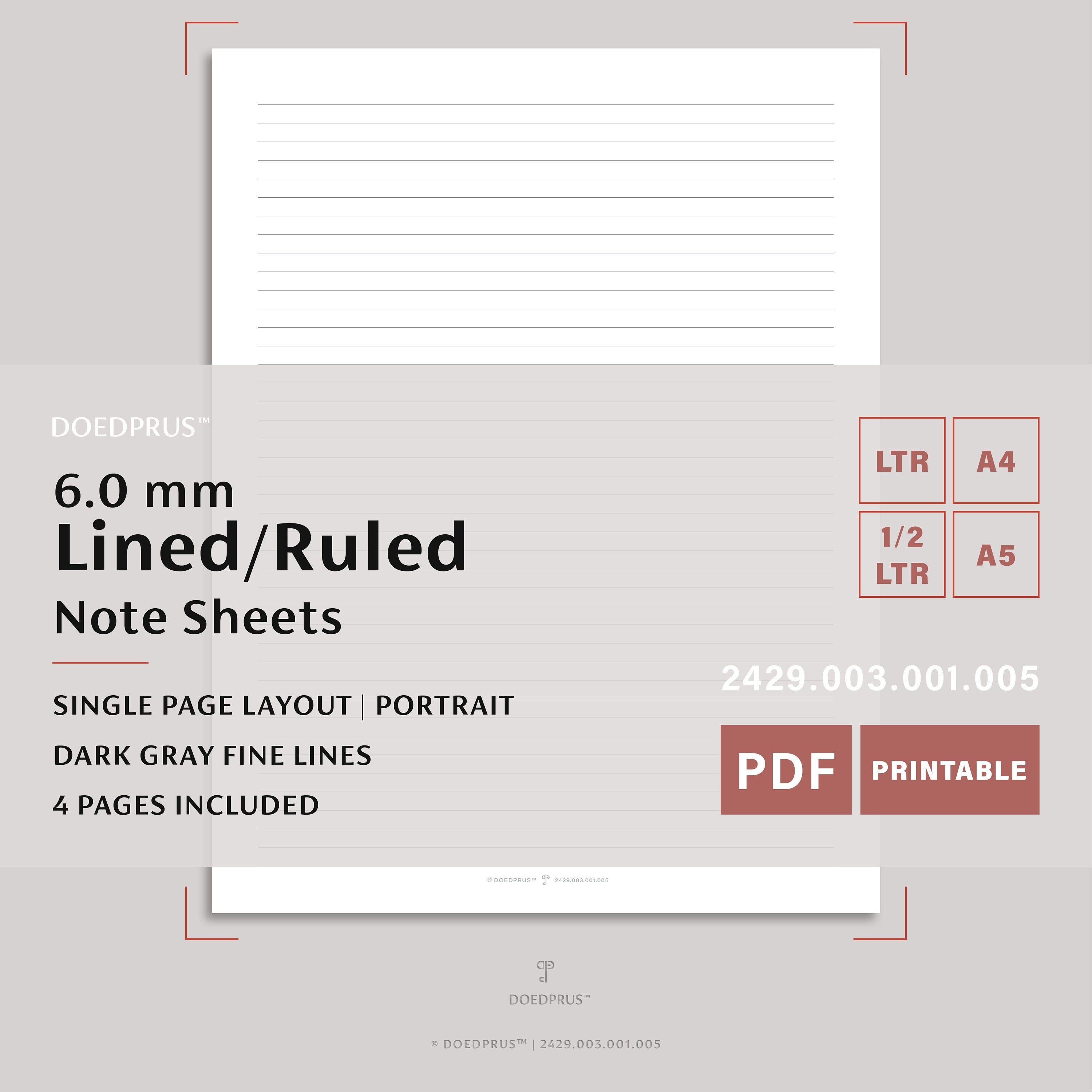 6.0 Mm Lined/ruled Note Sheets, Lined Paper, Dark Gray Fine Lines ...