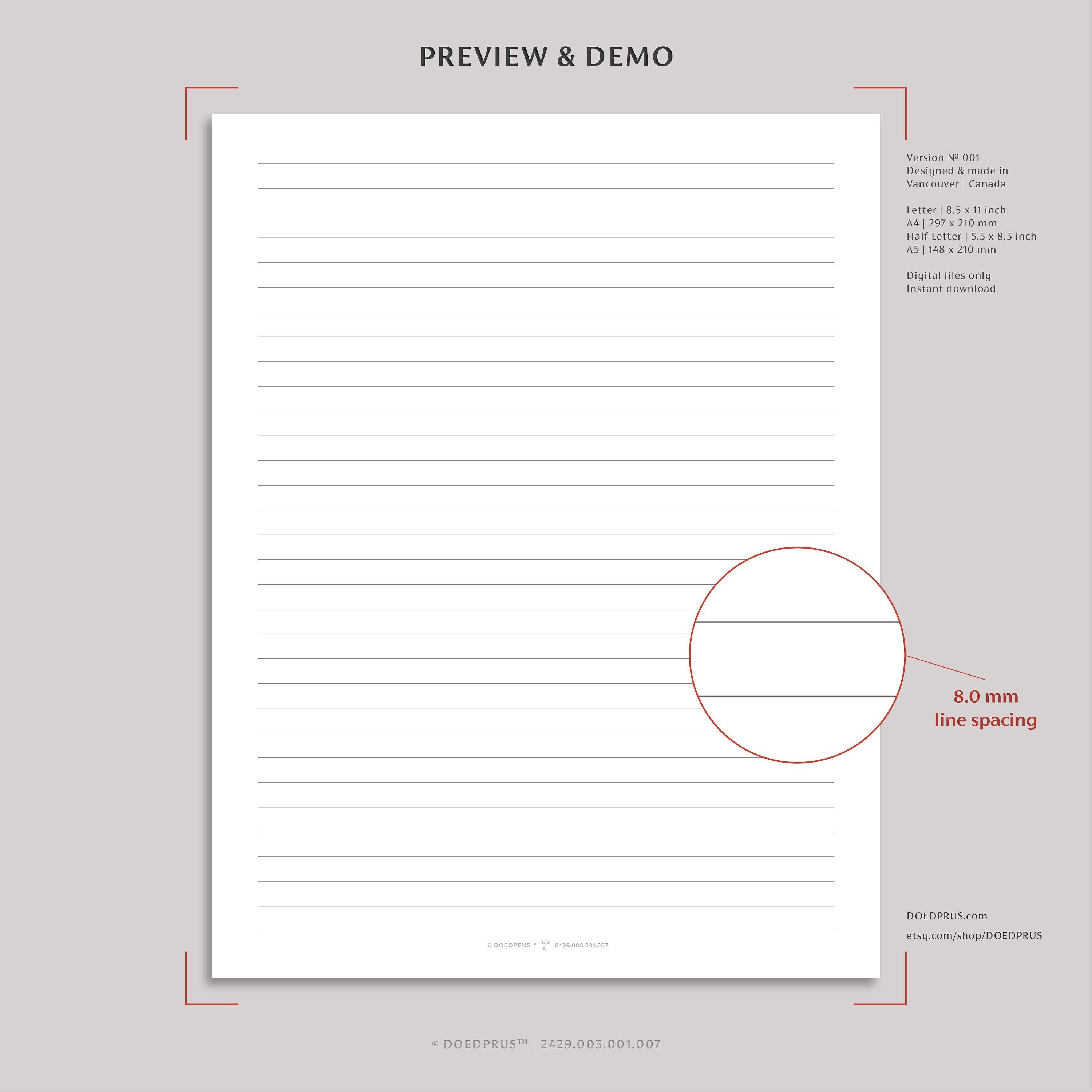 8.0 Mm Lined/ruled Note Sheets, Lined Paper, Dark Gray Fine Lines ...