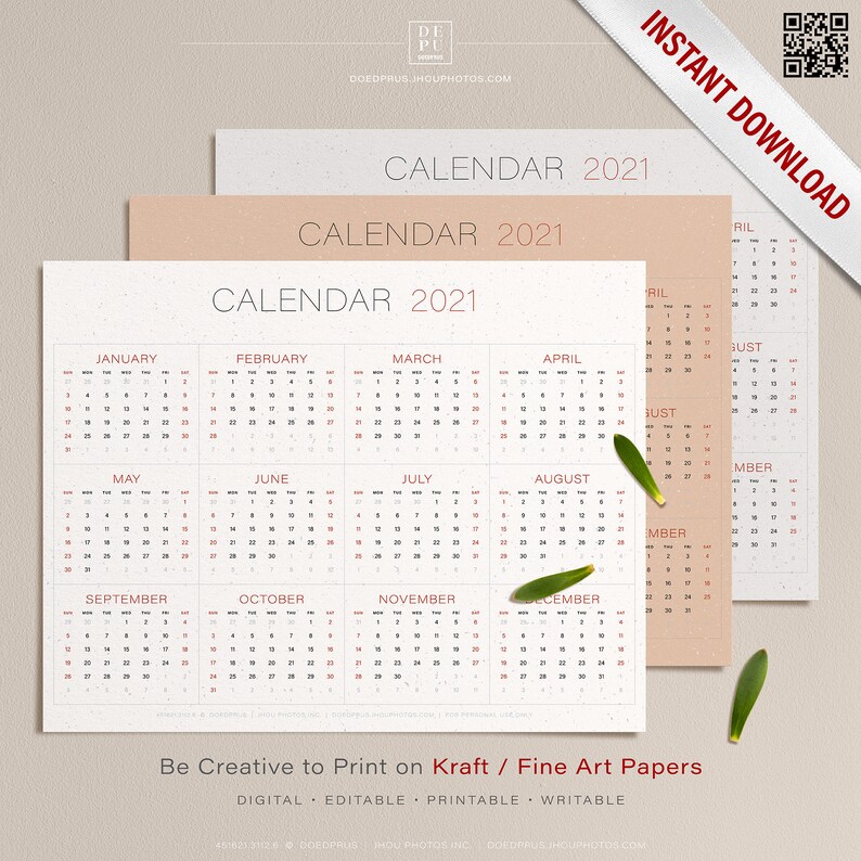 editableprintable calendar 2021 in month view and year view etsy