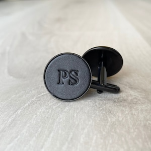 Black steel leather cufflinks stainless groomsmen gift for him image 3