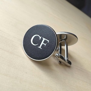 Personalised Black Cufflinks, Stainless Steel Leather Wedding Cufflinks, Groomsmen Gift, Anniversary Gift for Him, Valentines Day Gift