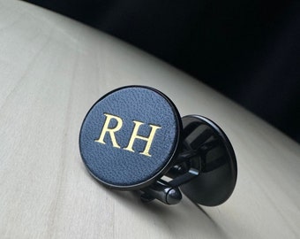 Black Cufflinks stainless steel personalised leather groomsmen gifts