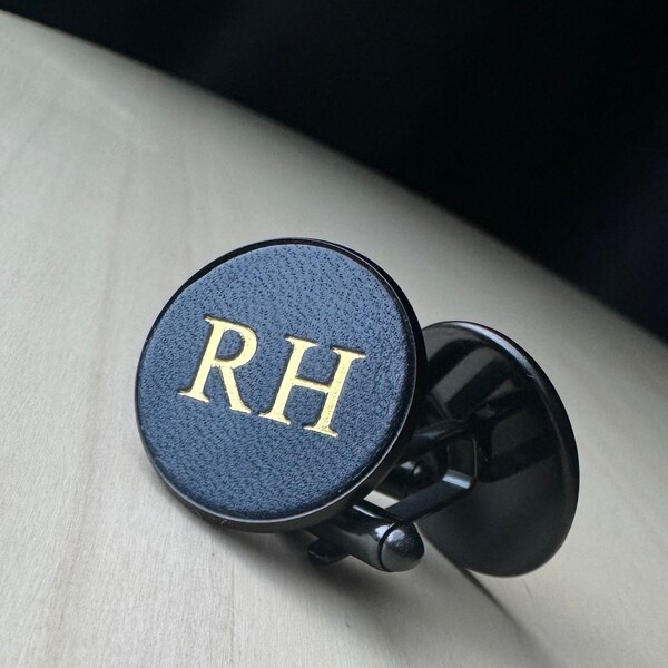 Black Cufflinks stainless steel personalised leather groomsmen gifts