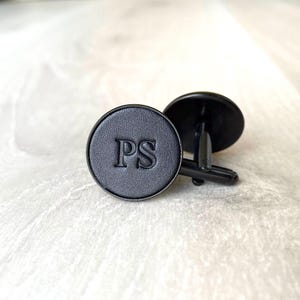 Gemelos negros personalizados, gemelos de boda de cuero y acero inoxidable, regalo para padrinos de boda, regalo de aniversario para él, regalo de San Valentín