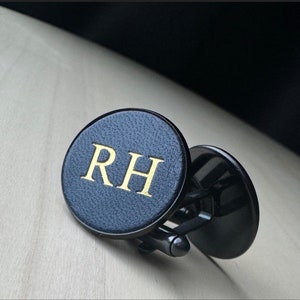 Black steel leather cufflinks stainless groomsmen gift for him image 1
