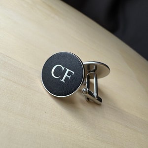 Black steel leather cufflinks stainless groomsmen gift for him image 2