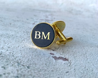 Gold Cufflinks stainless steel personalised leather groomsmen gifts