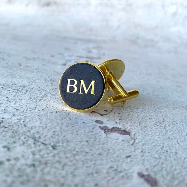 Gold Cufflinks stainless steel personalised leather groomsmen gifts