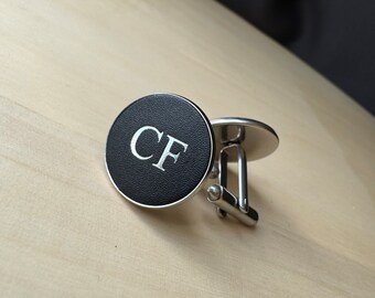 Silver Cufflinks stainless steel personalised leather groomsmen gifts