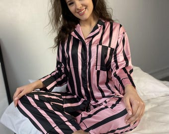 Zijden pyjama dames, kerstpyjama, satijnen pyjama voor dames, zijden pyjama, cadeau voor moeder, cadeau voor haar