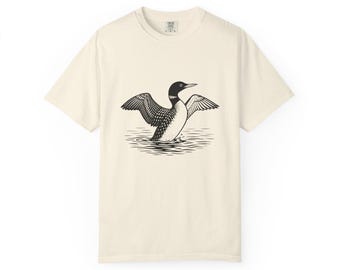Hand-Illustrated Loon T-Shirt, Unisex Nature Tee, Wildlife Lover Gift, Outdoor Adventure Top, Casual Summer Shirt, Eco-Friendly Fashion