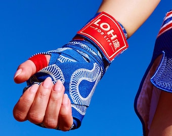 Asian Style Cotton Boxing Hand Wraps for Muay Thai & Kickboxing • Snake print in Cobalt Blue