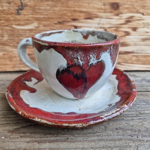 Handgemachte Keramik Tasse mit Untersetzer einzigartiges Set