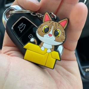 Lieblingskatze im Karton - KeyChain Schlüsselanhänger - Schwarz Süß Haustier Cat