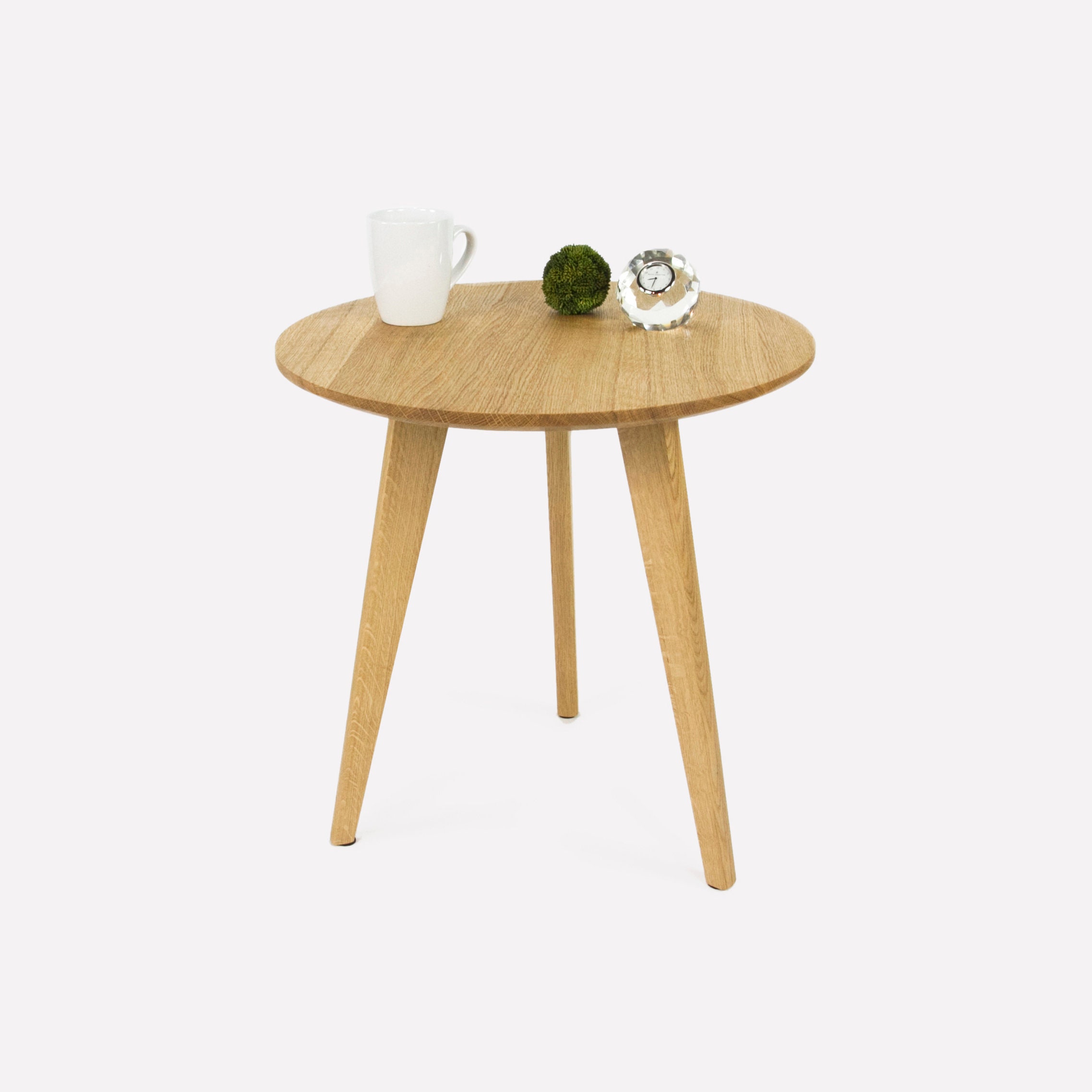 Table D'appoint En Chêne, Table De Chevet, Basse Artisanale, Ronde, Café, Table, Artisanale