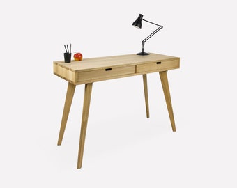 Holzschreibtisch „Kat“ mit Schubladen, handgefertigter Schreibtisch aus massivem Eichenholz, Computertisch, Büroschreibtisch, maßgeschneiderter Schreibtisch, Schreibtisch, Büroschreibtisch, Tisch