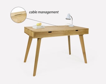 Holzschreibtisch „Kat“ X3 mit Schubladen und Verwaltungsfach, Schreibtisch aus massivem Eichenholz, Büroschreibtisch, Schreibtisch, Büroschreibtisch, Tisch