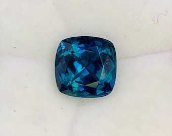 Natural Blue Tourmaline 2.04 Carat 7.7x7.7 MM Cushion Shape Faceted Gemstone