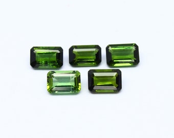 Natural Green Tourmaline Lot 3.00 Carat 6x4 MM Octagon Shape Faceted Gemstone 5 Piece Lot