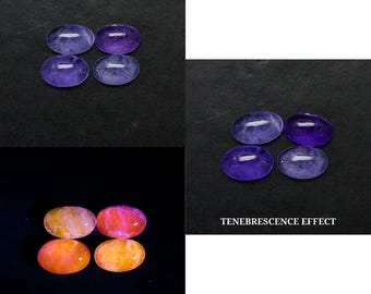 Lote de 4 piedras preciosas de hackmanita natural raras que cambian de color, 3,20 quilates, 8 x 5 mm, forma ovalada, cabujón.