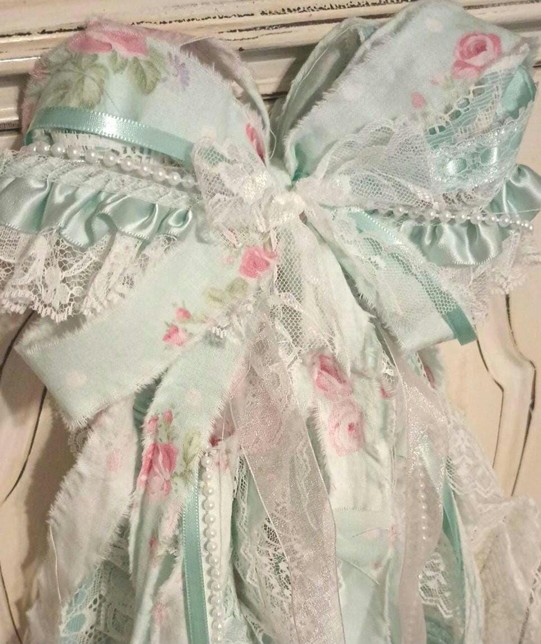 Small Rustic Bows Mint Rose Lace Bow – Shabby Chic Farmhouse Wreath Decor - Etsy