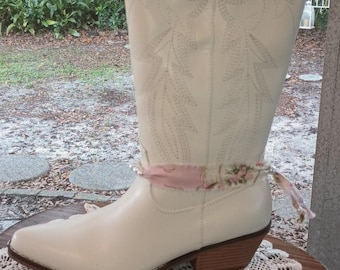 Boot Jewelry - Shabby Chic Pink Tea Party Beaded Fabric Boot Bracelet, Western Chic Boot Wrap, Boot Cuff
