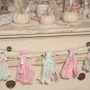 Garland-Shabby Chic Mint Rose and Pink Rag Garland,Shabby Cottage,Wedding Decor,Baby Shower,Baby Nursery,First Birthday Photoshoot, Country