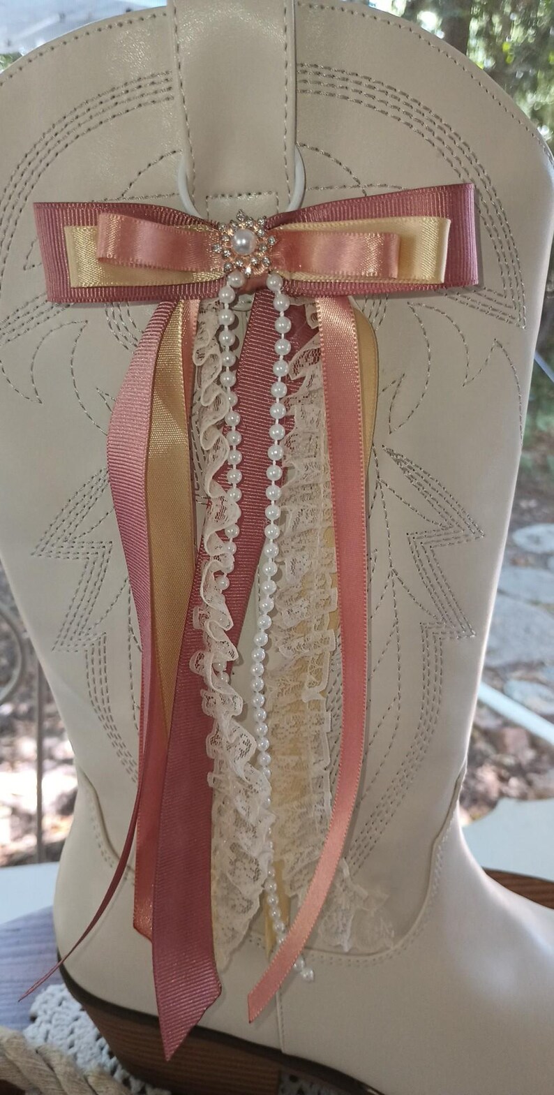 Boot Rivbons For Megan Cowgirl Boot Bows - Wedding Boot Bows in Vintage Creams and Light ...