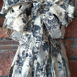 RAG BOW -  Moody Rose Toile Rag Bow, Rustic Bow, Toile Bow, Wall Decor, Moody Bow, Wreath Bow, Shabby Chic, Chinoiserie Bow,Limited Edition