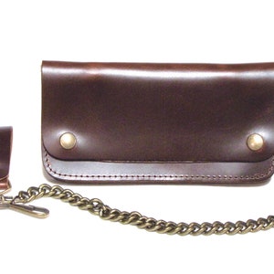 Monedero de cadena de cuero largo de 7 "// Cartera snap // Broches de latón antiguo y cadena