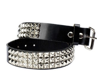 3 Row Pyramid Leather Belt