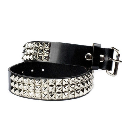 Stud Belt in Real Leather With 3 Rows of Pyramid Studs 51mm - Etsy UK