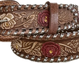 1 1/2” Western Tooled Leather Floral Belt