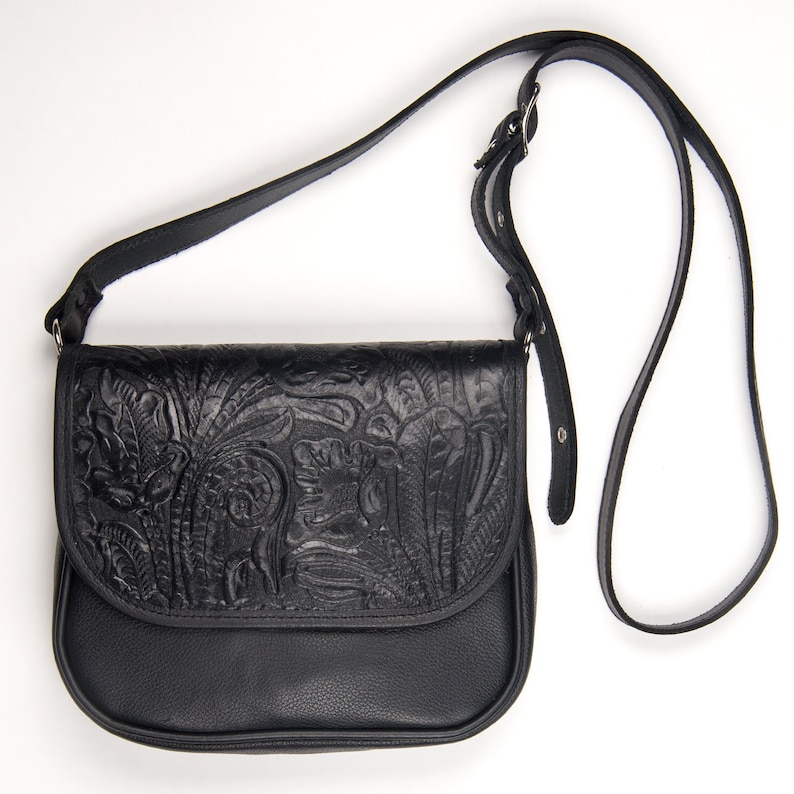 Floral Embossed Leather Crossbody Bag Made in USA Etsy