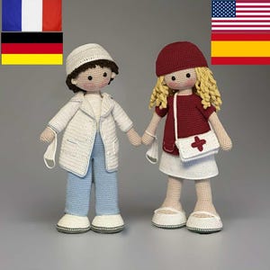 Doctor and Nurse Crochet Doll Pattern - English - Spanish - French - German - Amigurumi - Big Doll - Realistic Doll