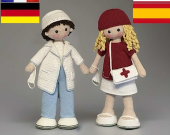Doctor and Nurse Crochet Doll Pattern - English - Spanish - French - German - Amigurumi - Big Doll - Realistic Doll