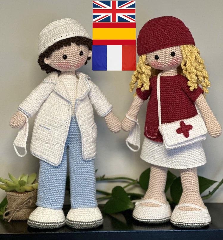 Doctor and Nurse Crochet Doll Pattern - English - Spanish - French - Amigurumi - Big Doll - Realistic Doll
