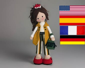 Modello all'uncinetto per bambola Emi - Amigurumi - Inglese - Tedesco - Spagnolo - Francese - Bambola grande - Bambola realistica