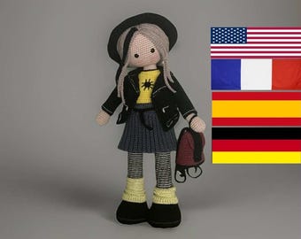 Modello all'uncinetto per la bambola Nico - Amigurumi - Inglese - Spagnolo - Francese - Tedesco - Bambola grande - Bambola realistica