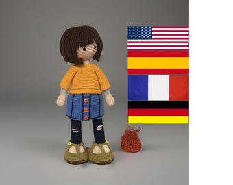 Modello all'uncinetto per la bambola Lena - Amigurumi - Inglese - Spagnolo - Francese - Tedesco - Bambola grande - Bambola realistica