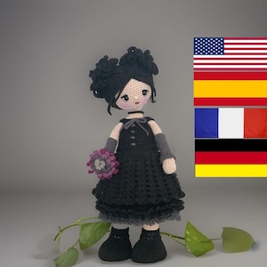 Gothic Doll Ava Crochet Pattern Amigurumi English Spanish French German Big Doll Realistic Doll