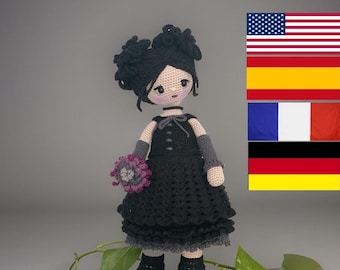 Gothic Doll Ava Crochet Pattern Amigurumi English Spanish French German Big Doll Realistic Doll