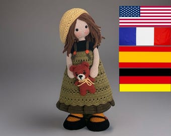 Modello all'uncinetto per la bambola Lucy - Amigurumi - Inglese - Spagnolo - Francese - Tedesco - Bambola grande - Bambola realistica