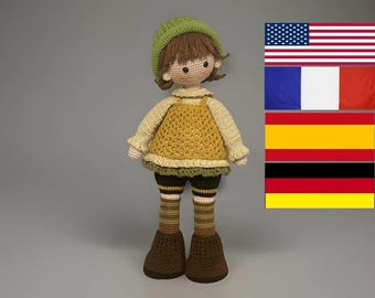 Modello per bambola all'uncinetto Betty - Amigurumi - Inglese - Spagnolo - Francese - Tedesco - Bambola grande - Bambola realistica