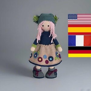 Crochet Pattern Doll Indi - Amigurumi - English - Spanish - French - German - Big Doll - Realistic Doll