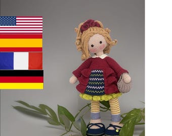 Schema per bambola all'uncinetto Hazel - Amigurumi - Inglese - Spagnolo - Francese - Tedesco - Bambola grande - Bambola realistica - Schema per bambola di peluche