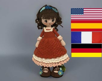 Modello all'uncinetto per la bambola Emma - Amigurumi - Inglese - Spagnolo - Francese - Tedesco - Bambola grande - Bambola realistica