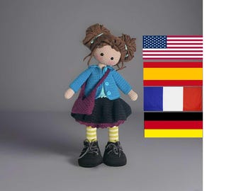 Modello all'uncinetto per bambola Sky - Amigurumi - Inglese - Spagnolo - Francese - Tedesco - Bambola grande - Bambola realistica