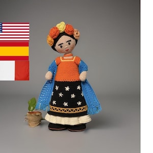 Crochet Pattern Doll Frida - Amigurumi - English - Spanish - French - Big Doll - Realistic Doll